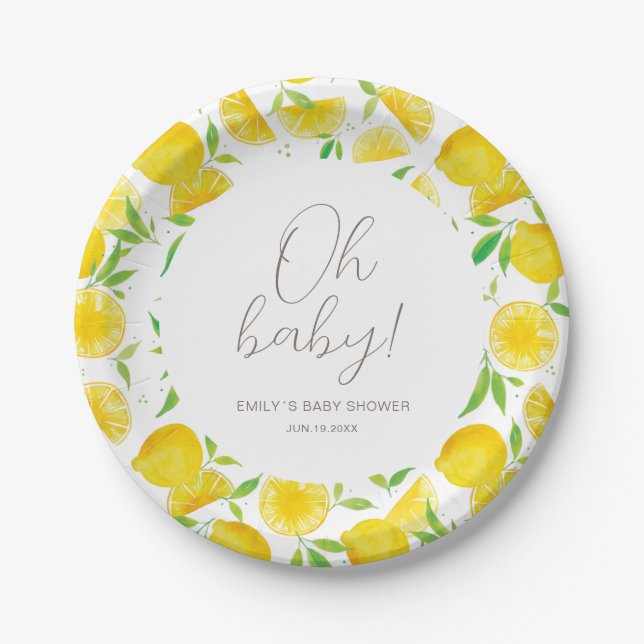 Lemon Watercolor Summer Baby Shower  Paper Plates (Front)