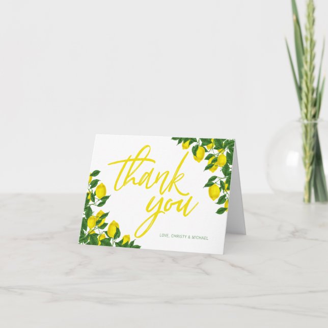 Lemon Watercolor Summer Bridal Shower Thank You Card (Front)