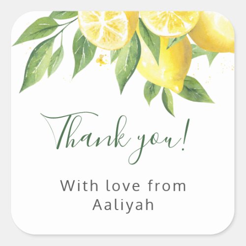 Lemon Watercolor Thank You Square Sticker