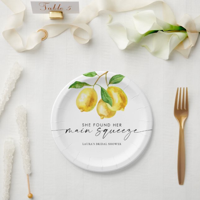 Lemon Watercolor Watercolor Bridal Shower Paper Plates (Wedding)