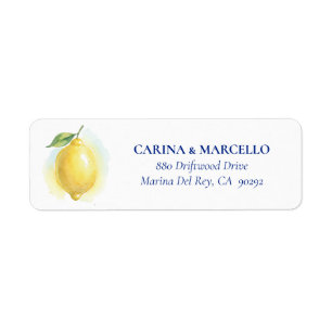  Lemon Watercolor Wedding Return Address Label