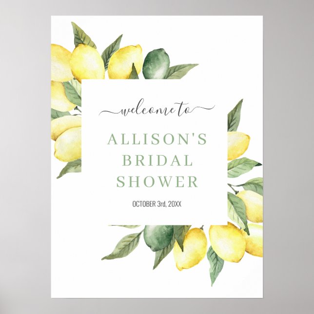 Lemon Watercolor Welcome Bridal Shower Sign (Front)