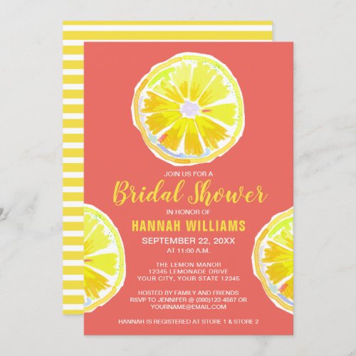 Lemon Watercolor with Orange Sunny Bridal Shower Invitation