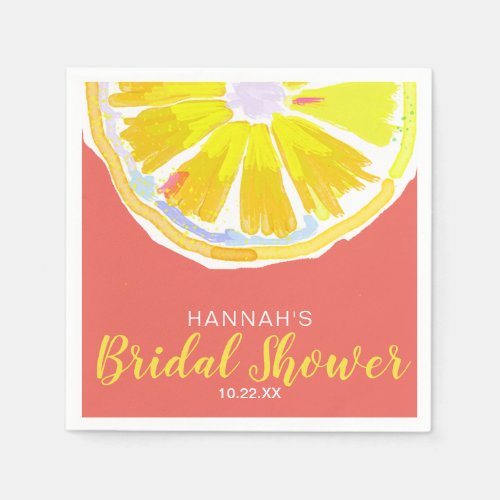 Lemon Watercolor with Orange Sunny Bridal Shower Napkins