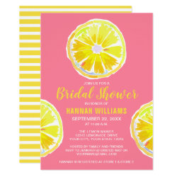 Lemon Watercolor with Pink Bridal Shower Invitation