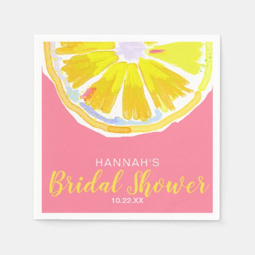 Lemon Watercolor with Pink Bridal Shower Napkins