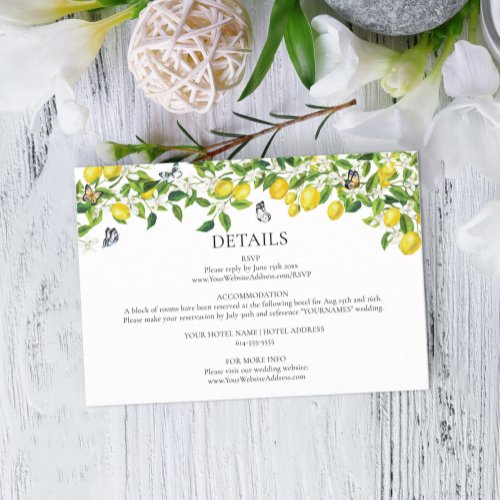 Lemon Wedding Enclosure Card