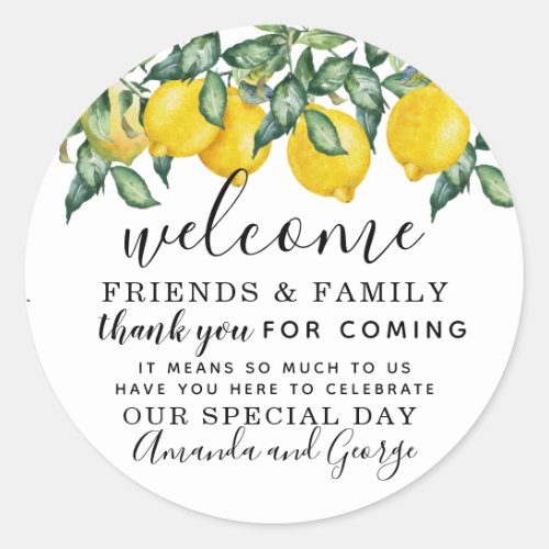 Lemon Wedding favor personalized thank you Classic Round Sticker