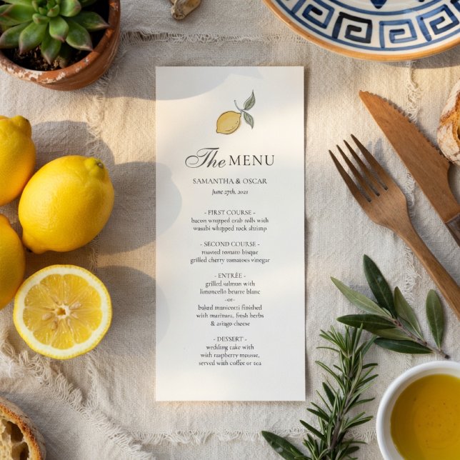 Lemon Wedding Menu Card | Amalfi Coast Italian  (Creator Uploaded)