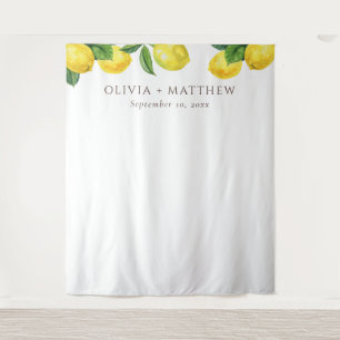 Lemon Wedding Photo Backdrop. Rustic Citrus Garden Tapestry