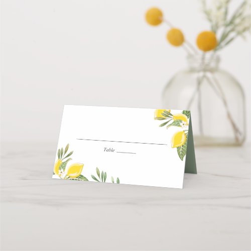 Lemon Wedding Place Card Rustic Foliage Citrus