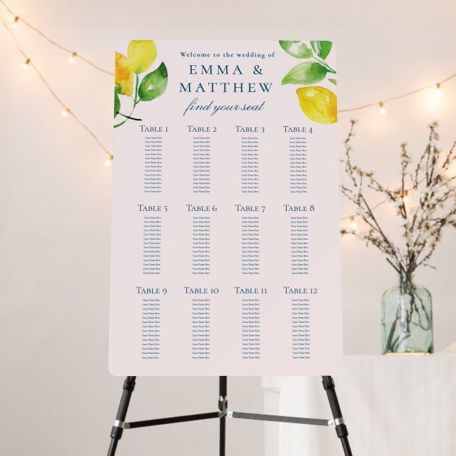 Lemon Wedding Seating Chart Find Your Seat Sign (In Situ (Stand))