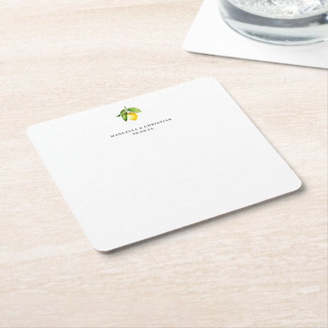 Lemon Wedding Square Paper Coaster (Angled)