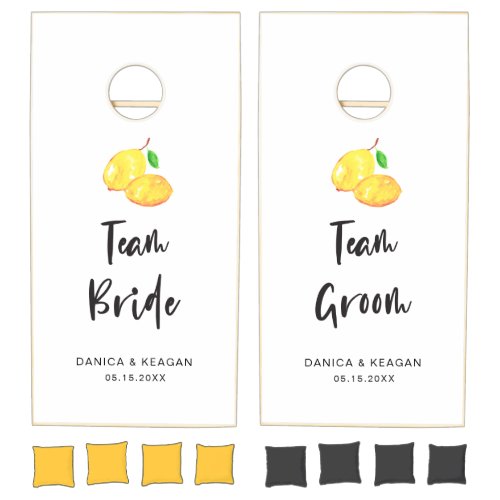 Lemon Wedding Team Bride vs Team Groom Elegant Cornhole Set