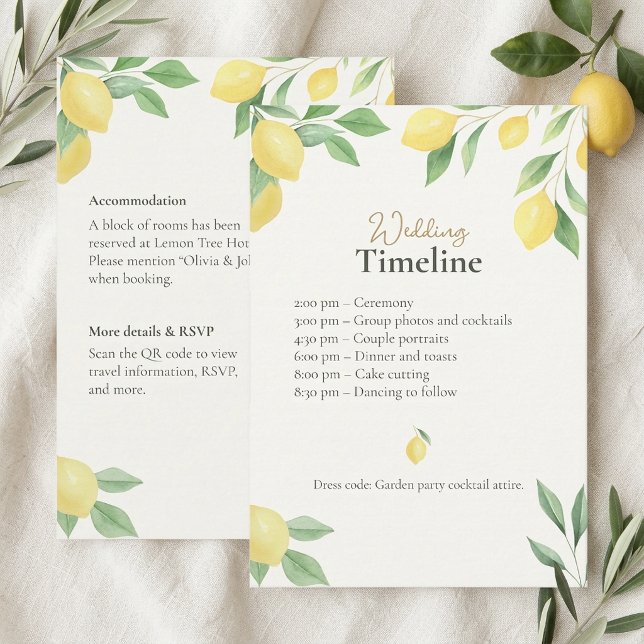 Lemon Wedding Timeline & Details Card with QR Code (Lemon Wedding Timeline & Details Card with QR Code)