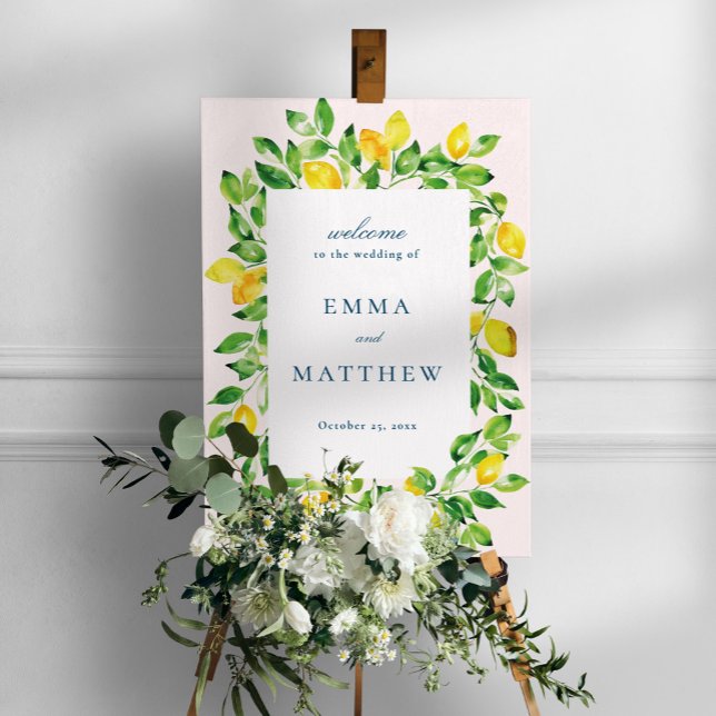 Lemon Wedding Welcome Sign (Welcome wedding sign with watercolor lemons and leaves foliage. Image by rawpixel.com)