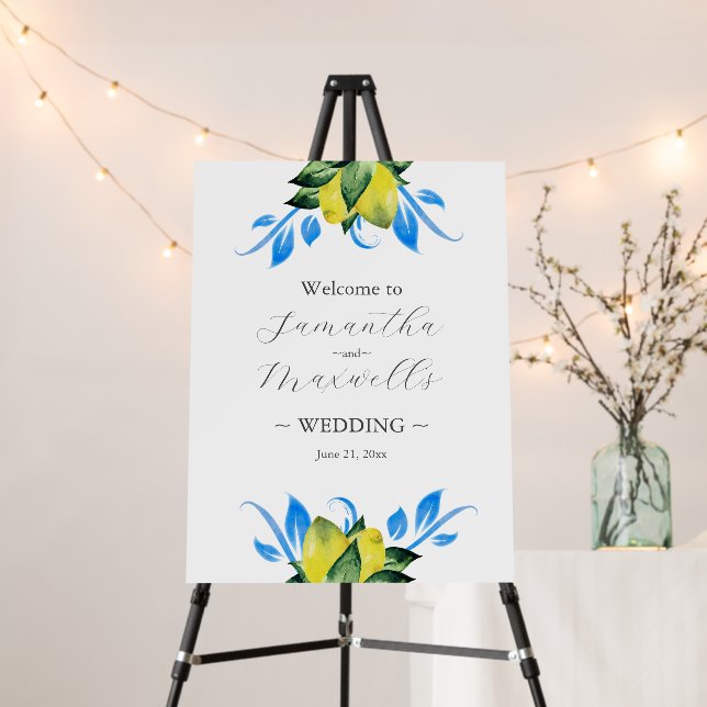 Lemon Wedding Welcome Sign Modern Garden Vertical (In Situ (Stand))