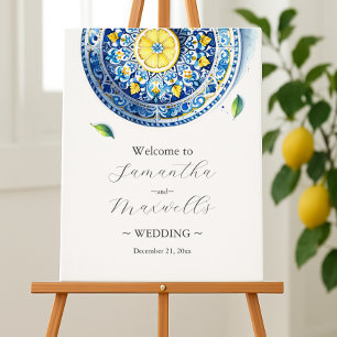 Lemon Wedding Welcome Signs Blue & Yellow