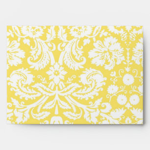 Lemon White Damask Wedding Envelope