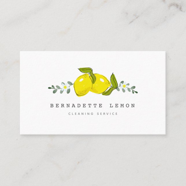 Lemon &  White Flower Cleaning Business Card (Front)
