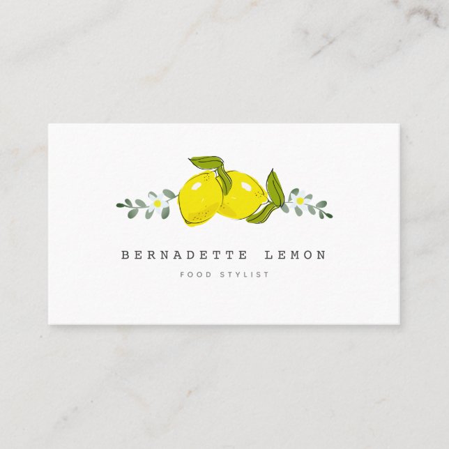 Lemon &  White Flower Simple Clean Business Card (Front)