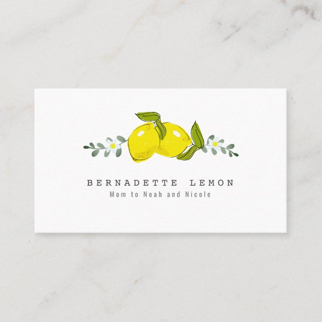Lemon &  White Flower Simple Mommy Business Card (Front)