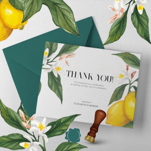 Lemon White Flower Watercolor Wedding Suite  Thank You Card