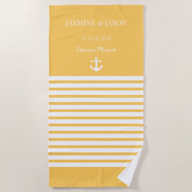 Lemon White Personalized Destination Wedding Favor Beach Towel (Front)