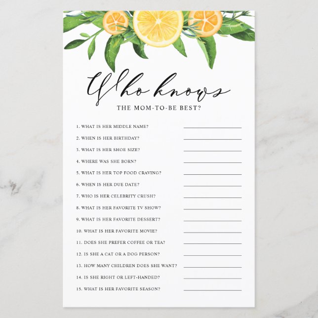 Lemon Who Knows Mom the Best Shower Game (Front)