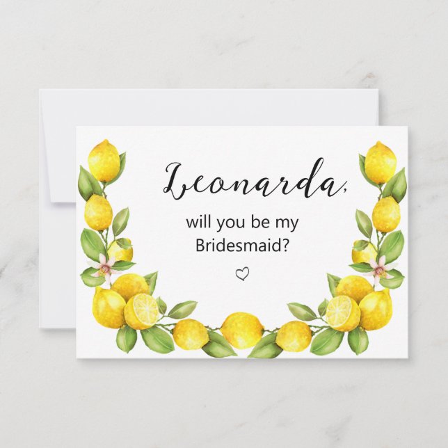 Lemon Will you be my Bridesmaid proposal (Front)