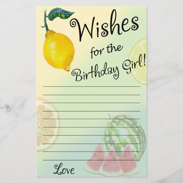 Lemon Wishes for the birthday girl game (Front)