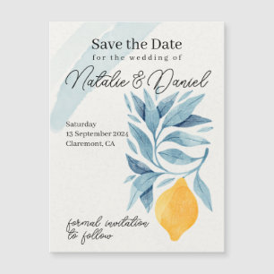 Lemon with blue leaves botanical illustration
