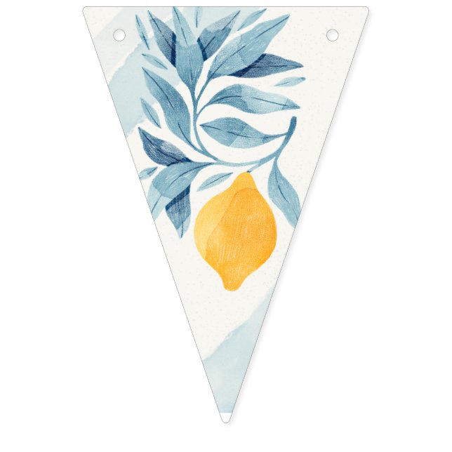 Lemon with blue leaves botanical illustration bunting flags (First Flag)