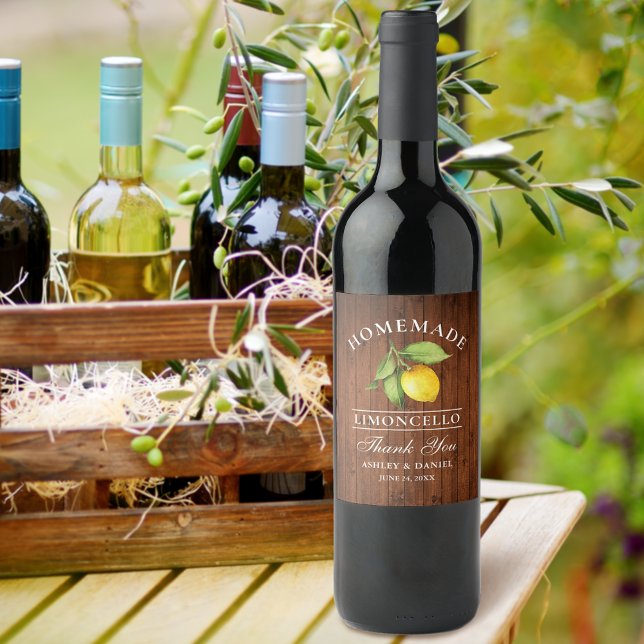 Lemon Wood Limoncello Thanks Bottle Labels (Customize to change text size or text style.)
