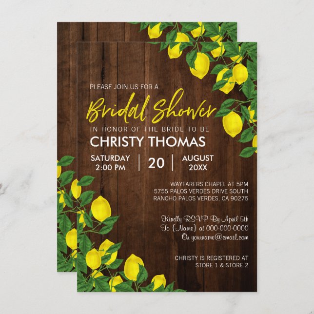 Lemon Wood Summer Bridal Shower Invite (Front/Back)
