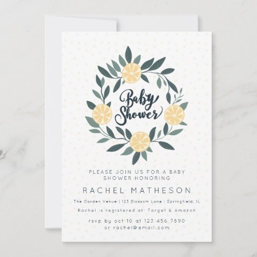 Lemon wreath baby shower invitation