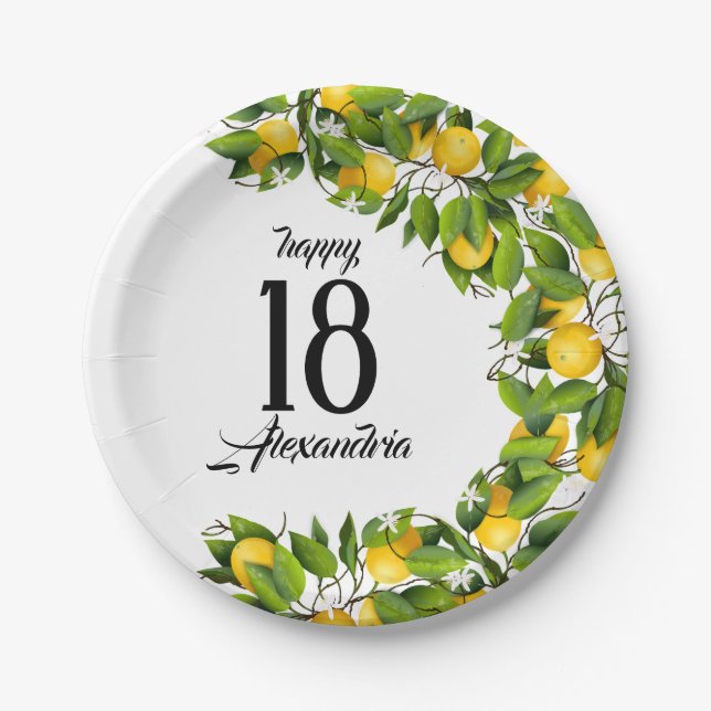 Lemon Wreath Fruit | Birthday Paper Plates (Front)