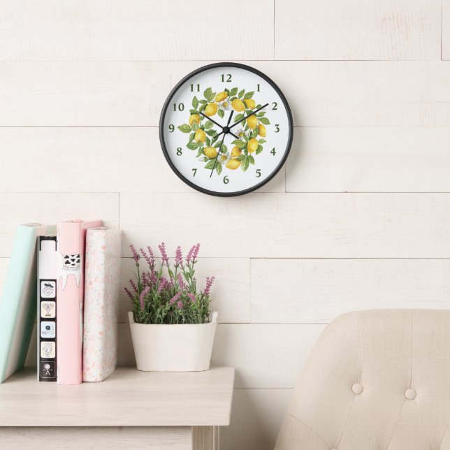 Lemon Wreath Green Yellow Round Kitchen Clock (Reading Room)