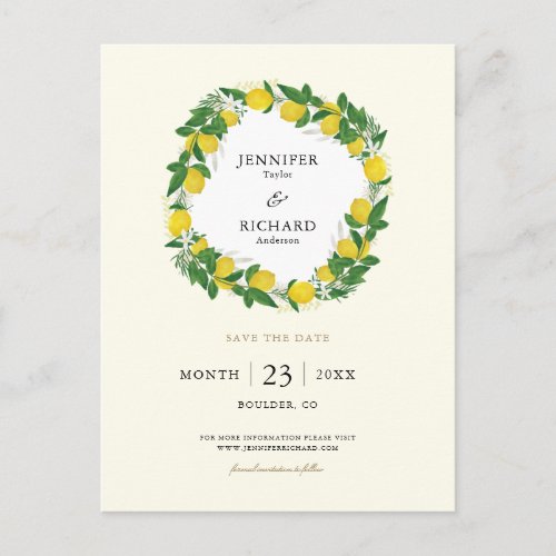 Lemon Wreath Save the Date Announcement Postcard