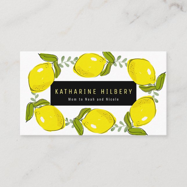 Lemon Wreath White Yellow Mommy Business Card (Front)