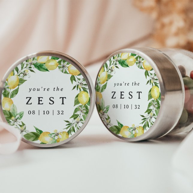 Lemon Wreath You're the Zest Bridal Shower Favor Classic Round Sticker (Creator Uploaded)