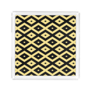 Lemon yellow and black diamond pattern acrylic tray