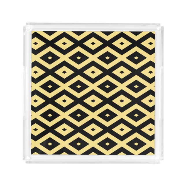 Lemon yellow and black diamond pattern acrylic tray (Front)