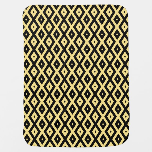 Lemon yellow and black diamond pattern baby blanket (Front)