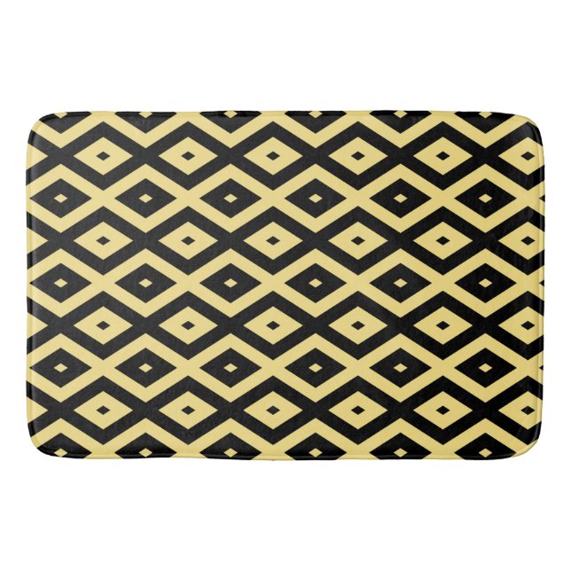 Lemon yellow and black diamond pattern bath mat (Front)