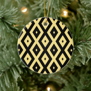 Lemon yellow and black diamond pattern ceramic ornament