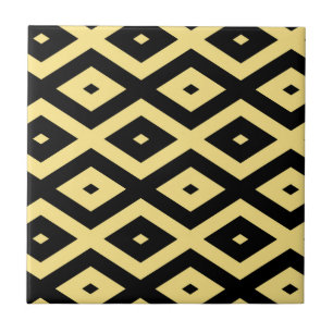 Lemon yellow and black diamond pattern ceramic tile