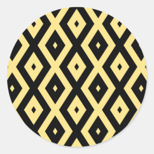 Lemon yellow and black diamond pattern classic round sticker