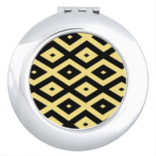 Lemon yellow and black diamond pattern compact mirror