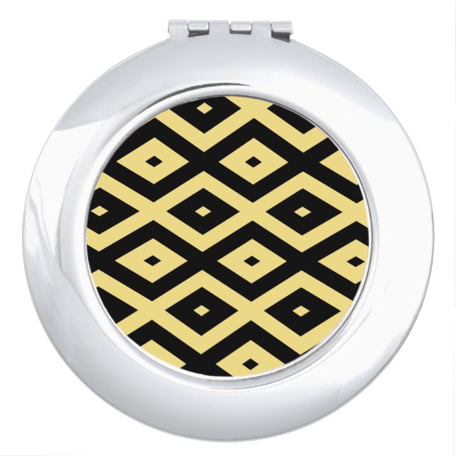 Lemon yellow and black diamond pattern compact mirror (Front)